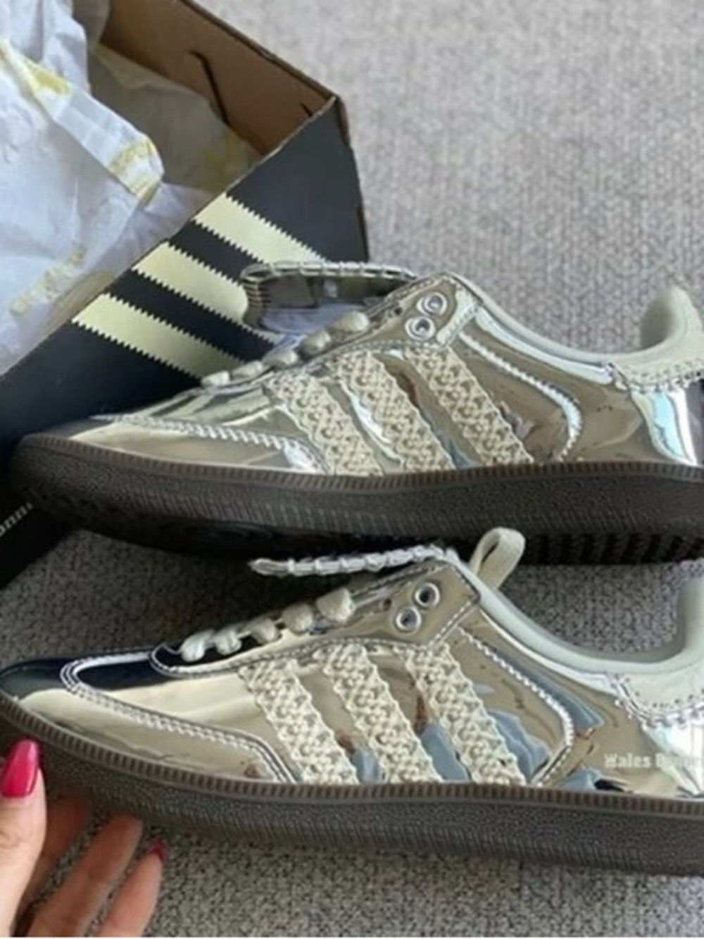 Women's Adidas Samba x Wales Bonner Low Silver Metallic Sneakers - Picture 2 of 5